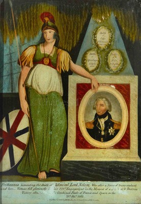 Lot 57 - A COMMEMORATIVE NELSON GLASS PICTURE<br/>Britannia...