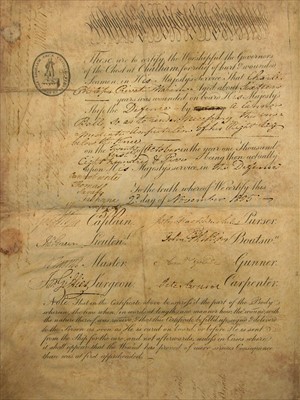 Lot 73 - Trafalgar Wound and Hurt Certificates<br/><br/>The...