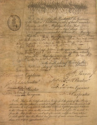 Lot 75 - H.M.S. NEPTUNE: A HURT TICKET FOR JOHN WILD,...