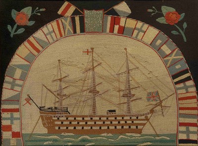 Lot 42 - TRAFALGAR: A FINE 19TH CENTURY WOOLWORK...