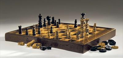 Lot 87 - A 19TH-CENTURY SAILOR'S PORTABLE WOODEN GAMES...