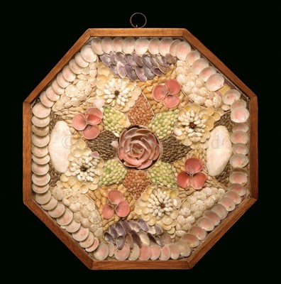 Lot 91 - A 19TH-CENTURY SHELLWORK VALENTINE<br/><br/>in an...