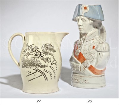 Lot 27 - A COMMEMORATIVE CREAMWARE JUG FOR LORD NELSON...