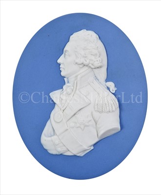 Lot 46 - A GOOD WEDGWOOD BLUE AND WHITE JASPERWARE...