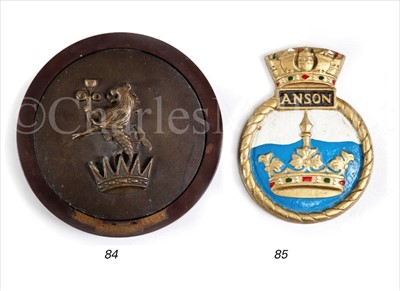Lot 84 - A BRONZE BADGE FROM H.M.S. CALCUTTA...