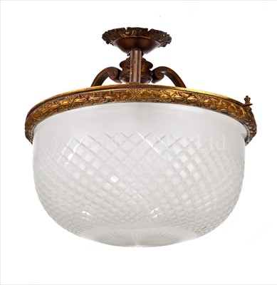 Lot 130 - A LARGE CUT-GLASS THREE-LIGHT FITTING FROM...