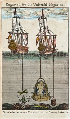 Lot 141 - AN 18TH-CENTURY ENGRAVING OF A DIVING BELL IN...