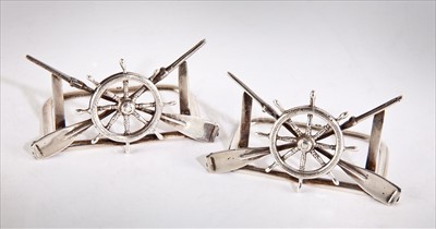 Lot 150 - PAIR OF EDWARDIAN SILVER MENU HOLDERS<br/>modelled...