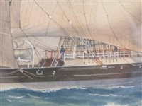 Lot 19 - δ PELHAM JONES (BRITISH, 1890-1950) - Study of the three-masted schooner 'Benicia'