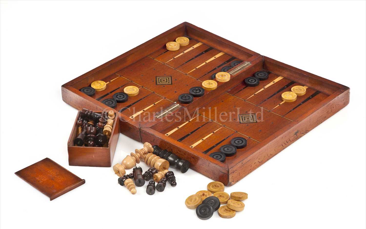 Lot 80 - A 19TH-CENTURY SAILOR'S PORTABLE WOODEN GAMES...
