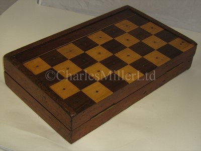 Lot 80 - A 19TH-CENTURY SAILOR'S PORTABLE WOODEN GAMES...