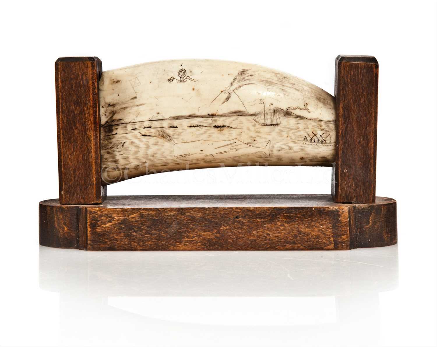Lot 94 - A 19TH-CENTURY SAILOR'S SCRIMSHAW-DECORATED...
