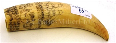 Lot 97 - A 19TH-CENTURY SAILOR'S SCRIMSHAW-DECORATED...