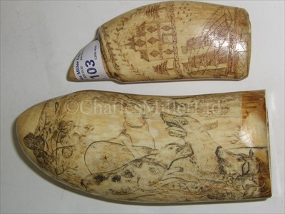 Lot 103 - TWO 19TH-CENTURY SAILOR'S SCRIMSHAW-DECORATED...