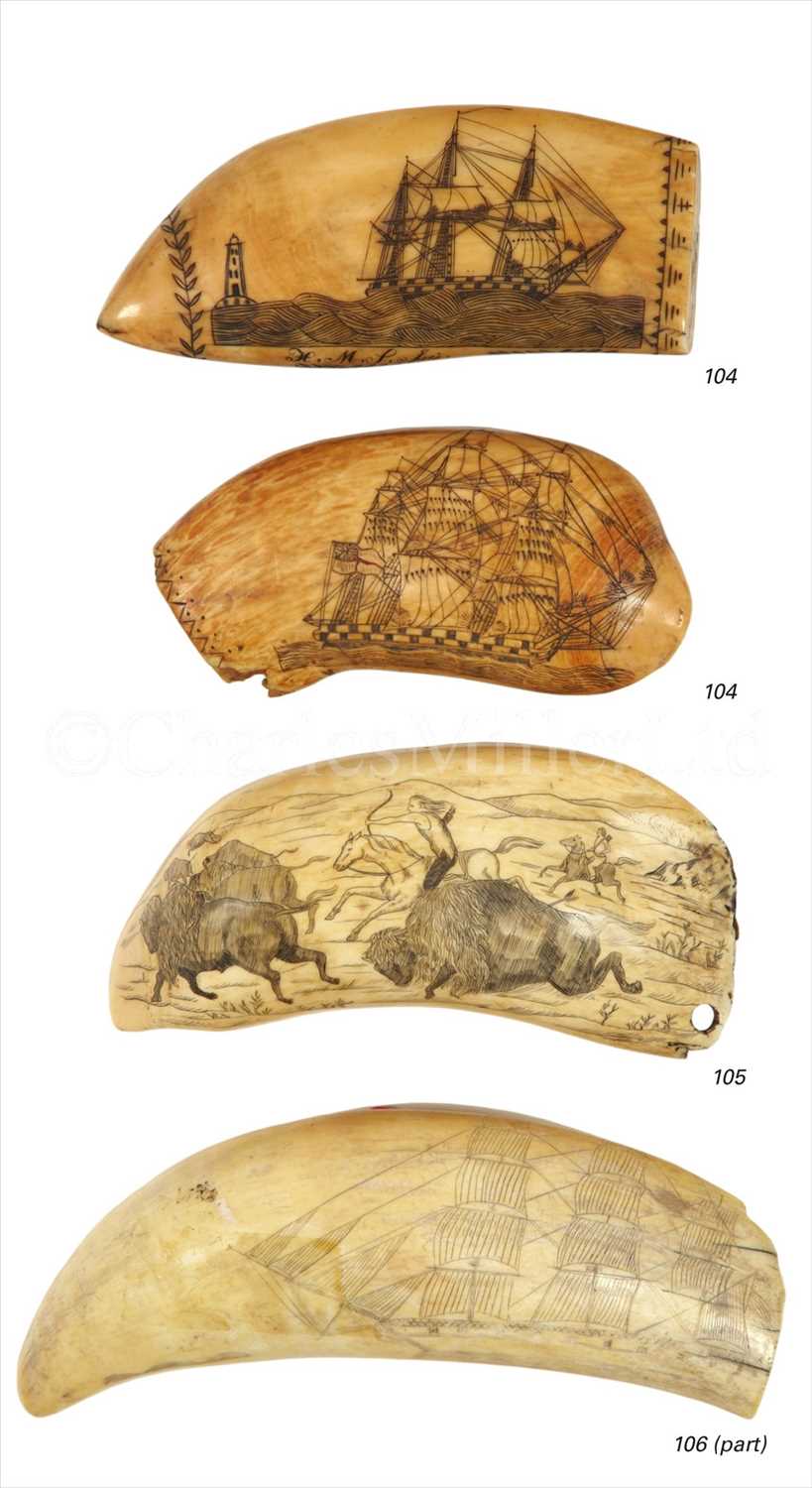 Lot 105 - AN UNUSUAL 19TH-CENTURY SCRIMSHAW-DECORATED...