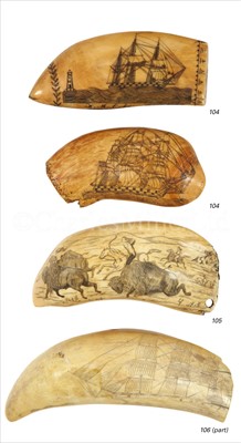 Lot 105 - AN UNUSUAL 19TH-CENTURY SCRIMSHAW-DECORATED...