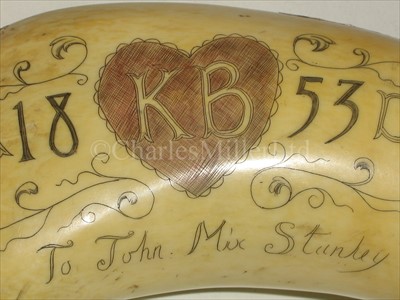 Lot 105 - AN UNUSUAL 19TH-CENTURY SCRIMSHAW-DECORATED...