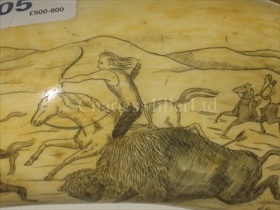 Lot 105 - AN UNUSUAL 19TH-CENTURY SCRIMSHAW-DECORATED...