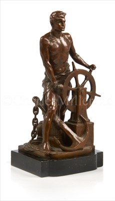 Lot 112 - A BRONZE FIGURE OF A HELMSMAN, BERLIN, EARLY...