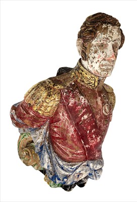 Lot 113 - A MID 19TH-CENTURY CARVED AND POLYCHROME...