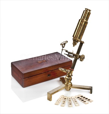 Lot 201 - A 19TH-CENTURY JONES-TYPE MONOCULAR MICROSCOPE...