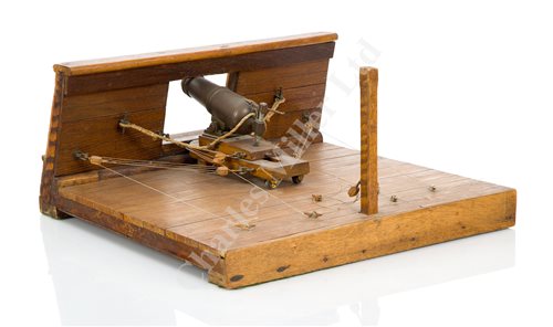 Lot 73 - A 19TH CENTURY SECTION MODEL OF A CARRONADE SETTING ABOARD A SHIP OF THE LINE