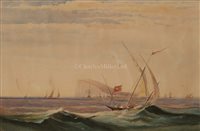 Lot 49 - CHARLES HARVEY (BRITISH, 1832-): An Ottoman xebec sailing off the Rock of Gibraltar