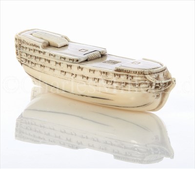 Lot 77 - A MARINE IVORY SNUFF BOX<br/>probably French...