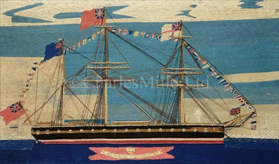 Lot 89 - A FINE SAILOR'S WOOLWORK OF H.M.S. PRINCE...
