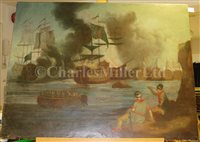 Lot 38 - CONTINENTAL SCHOOL, LATE 18TH CENTURY - Two Turkish figures observing a naval battle