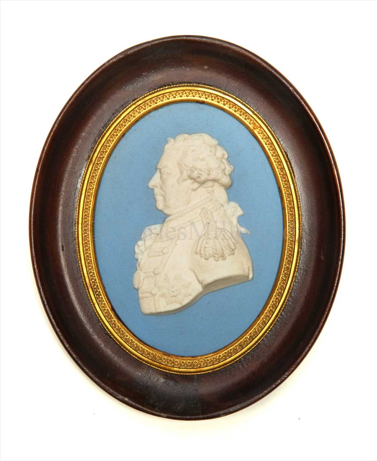 Lot 57 - A WEDGWOOD JASPERWARE PORTRAIT PLAQUE OF...