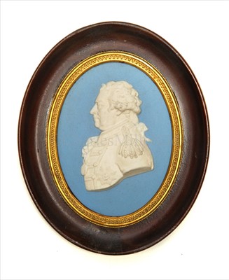 Lot 57 - A WEDGWOOD JASPERWARE PORTRAIT PLAQUE OF...