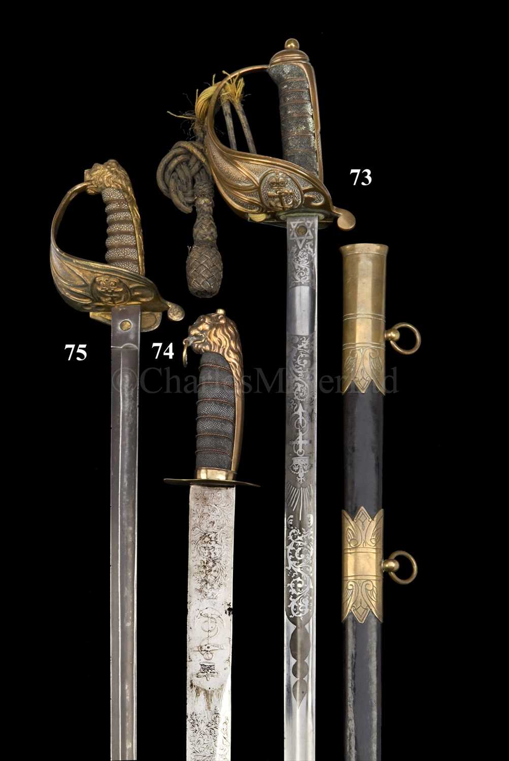 Lot 75 - A 19TH-CENTURY OFFICER'S HALF-BASKET HILTED...