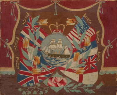 Lot 130 - A 19th CENTURY SAILOR'S WOOLWORK...
