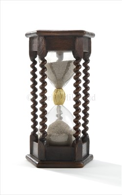 Lot 203 - A RESTORED SANDGLASS<br/>constructed in stained...